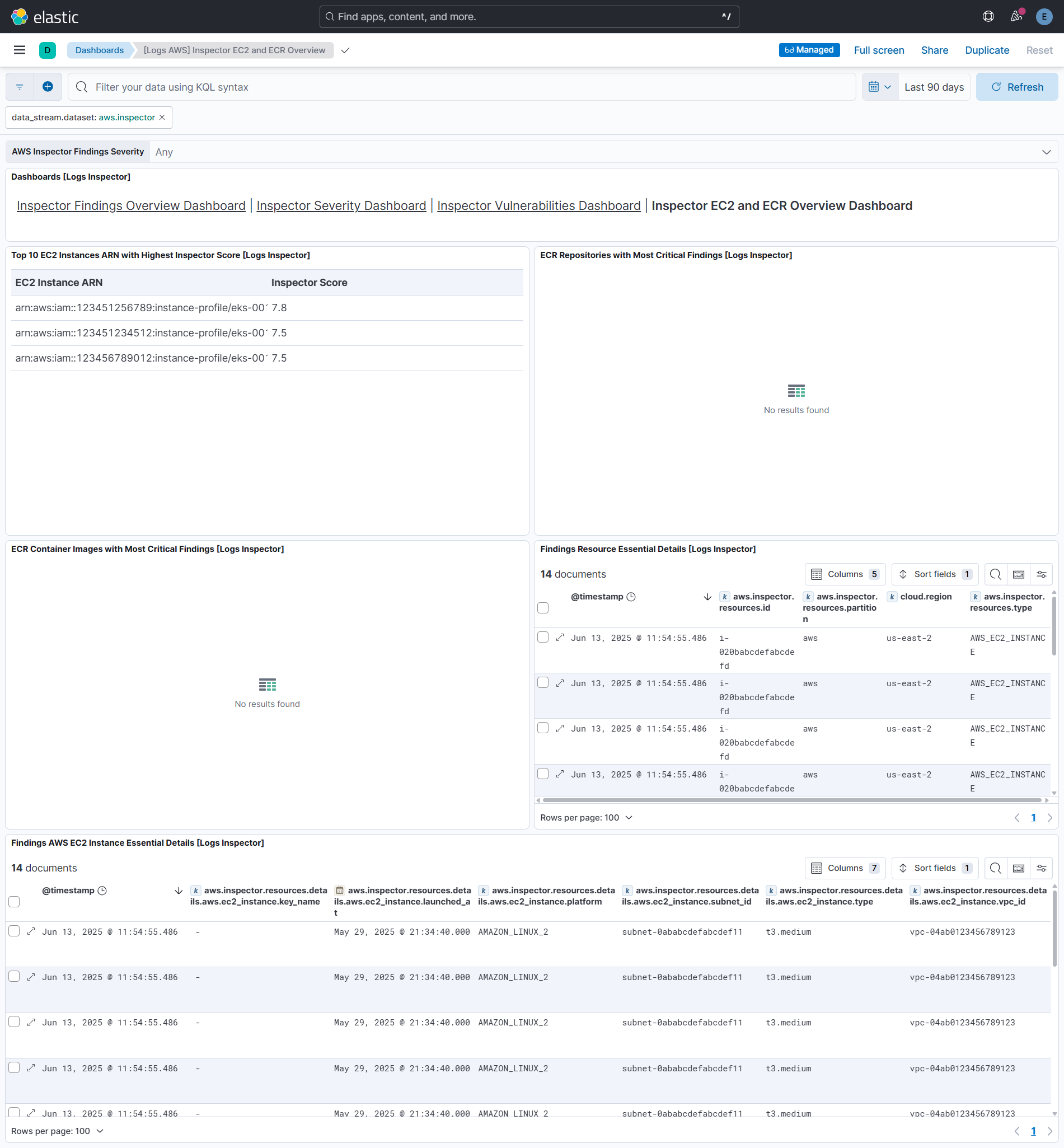 Inspector EC2 & ECR Overview dashboard