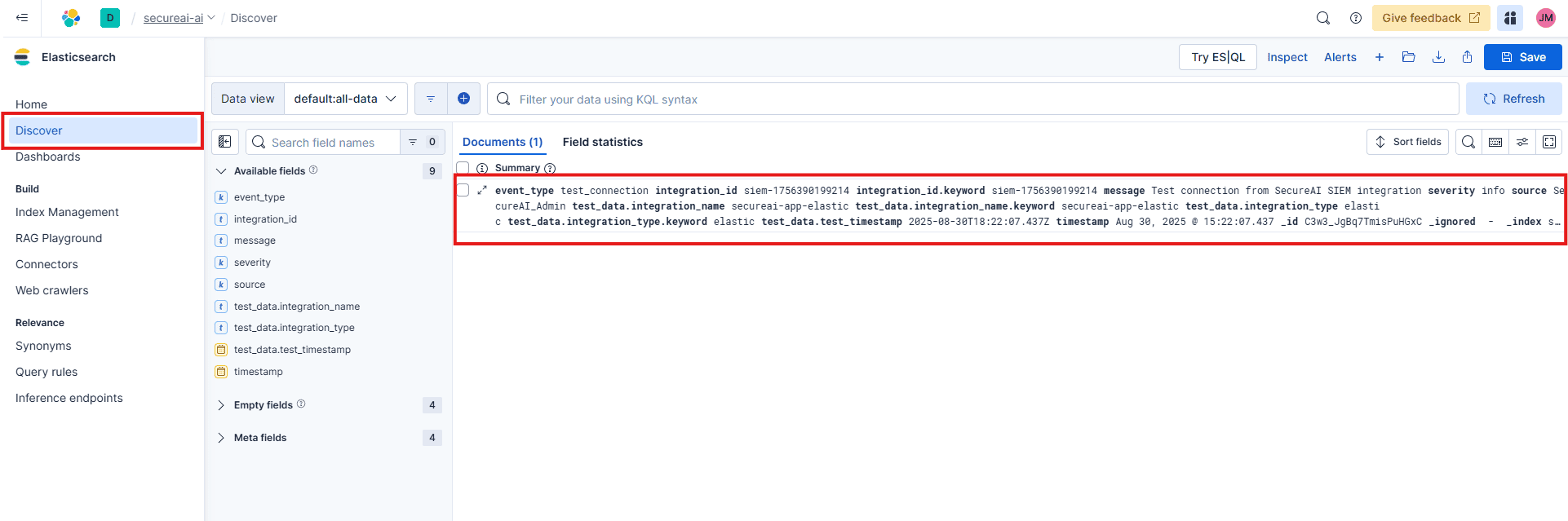 SecureAI Events in Kibana Discover