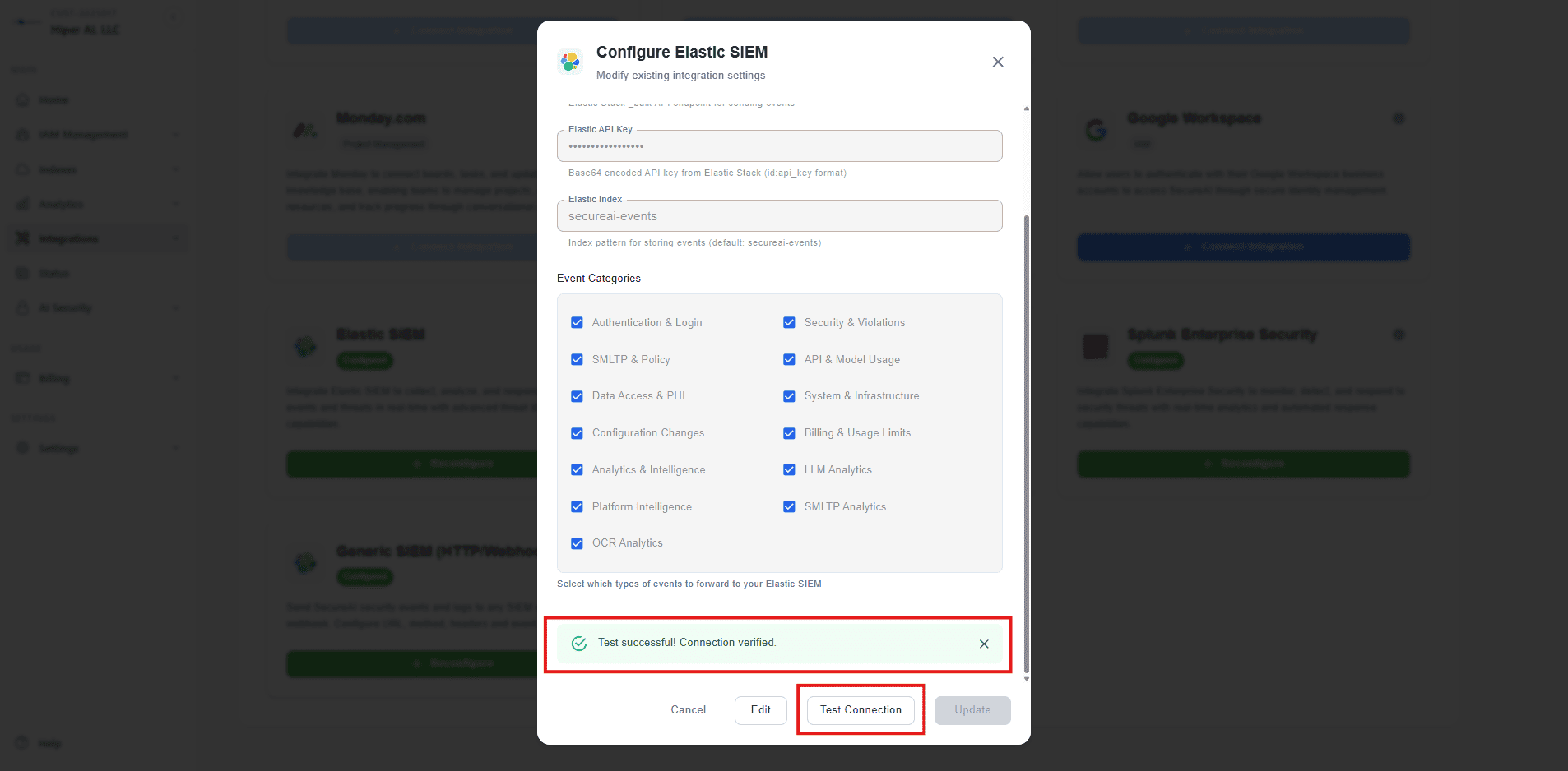 SecureAI Test Connection Success