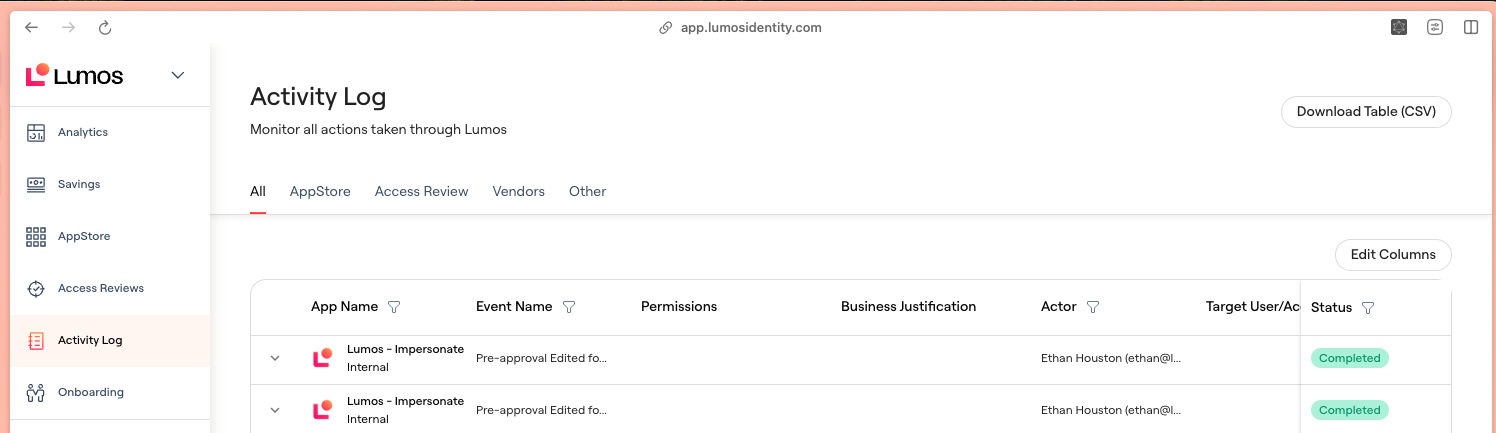 Activity Log screenshot