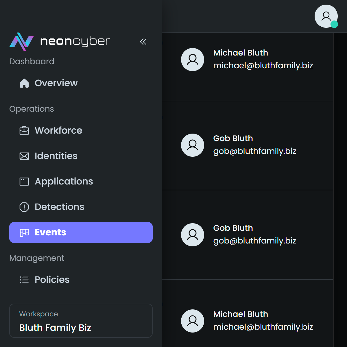 Neon events screenshot
