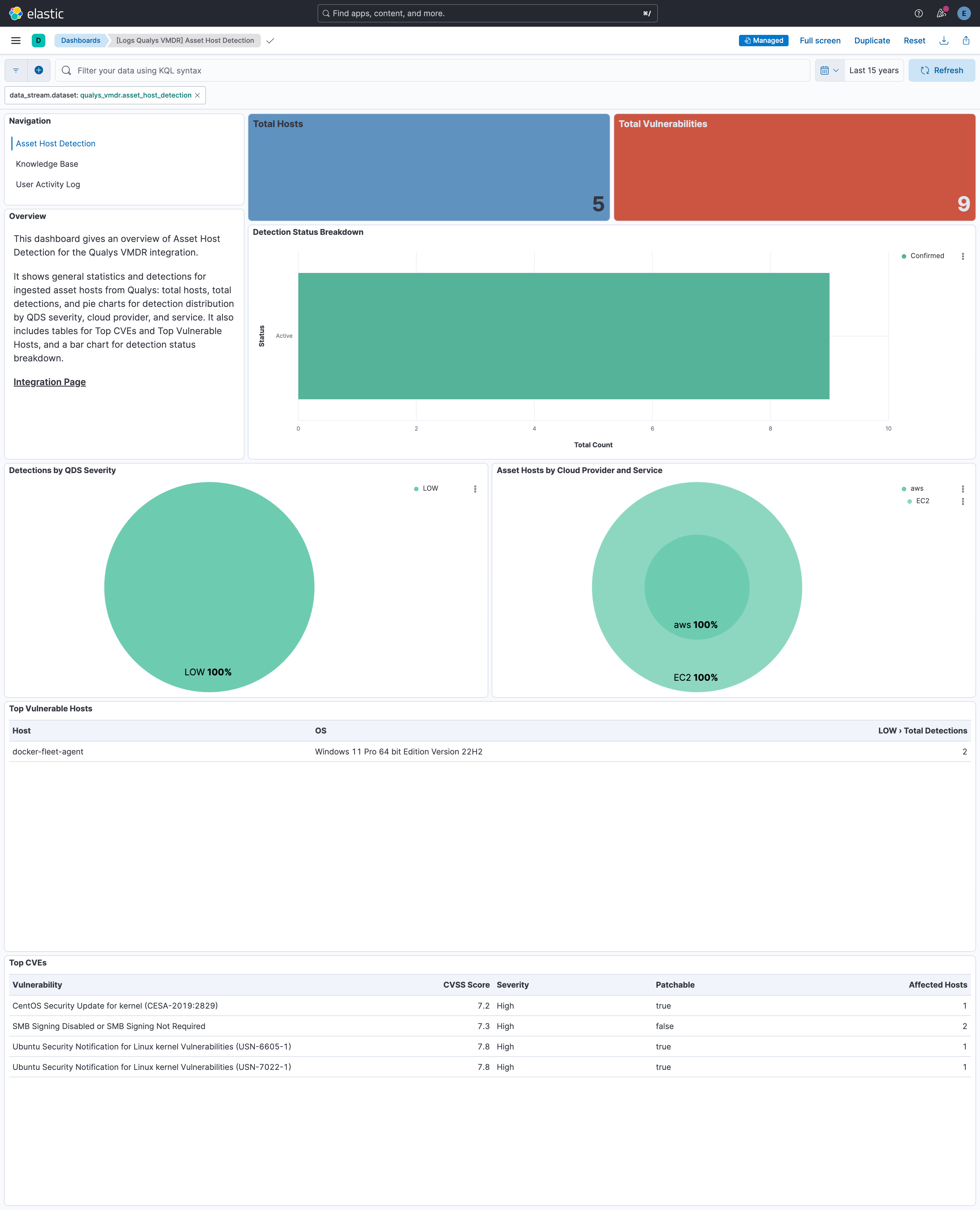 Qualys VMDR Asset Host Detection Dashboard Screenshot