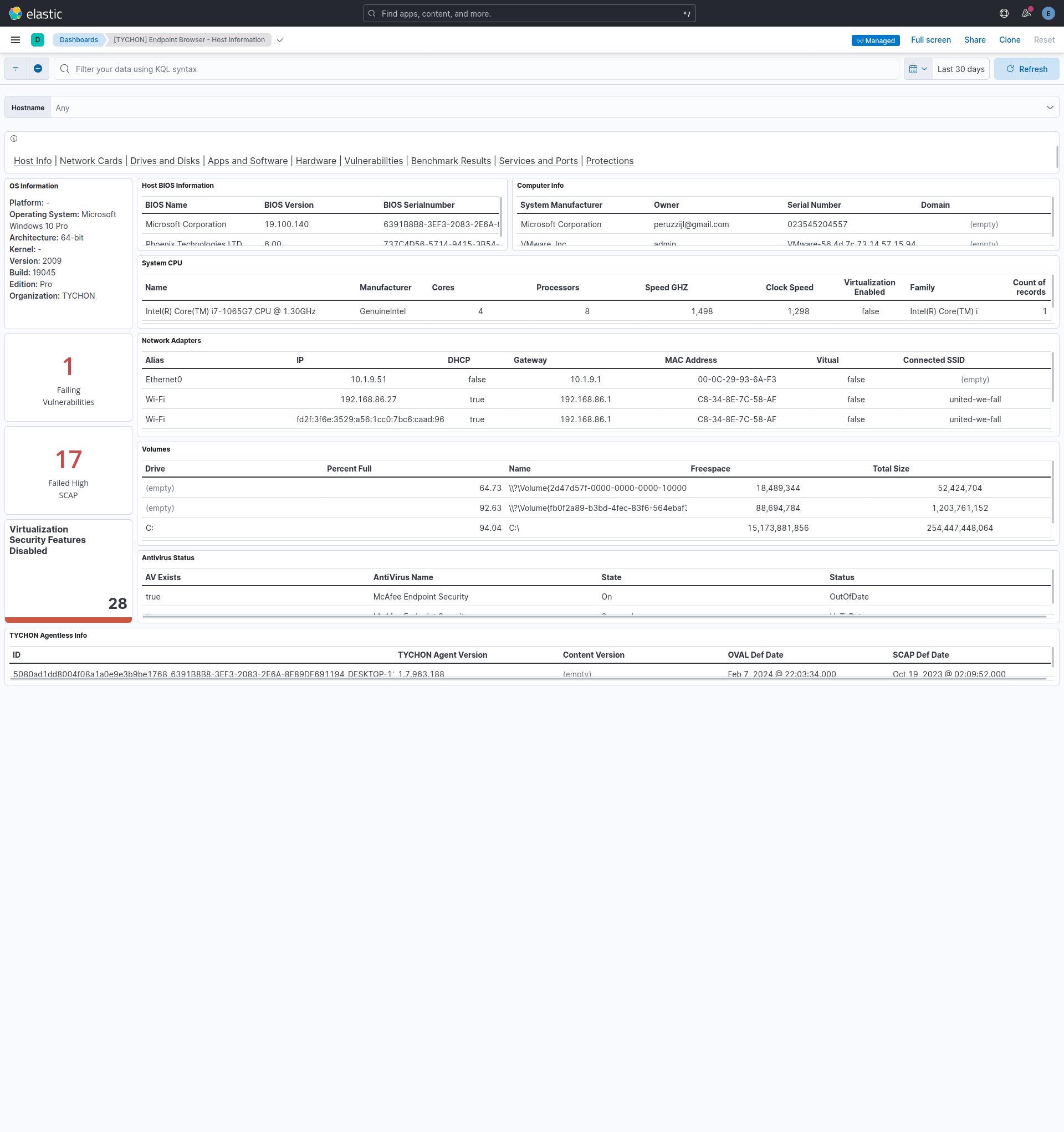 Dashboard [TYCHON] Endpoint Browser - Host Information