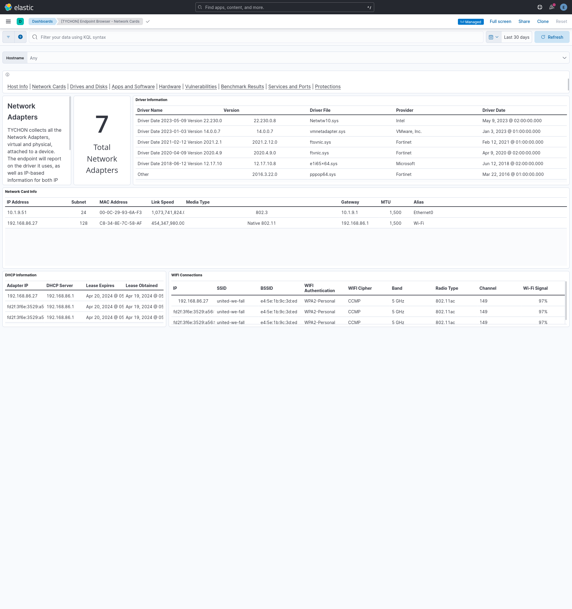 Dashboard [TYCHON] Endpoint Browser - Network Cards